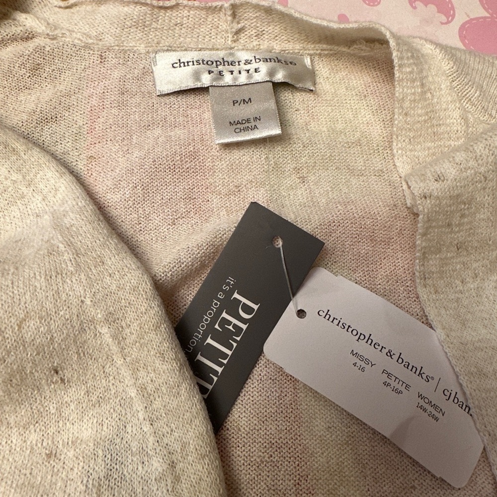 Christopher & Banks PM Petite medium Open Striped Lightweight Cardigan NWT - Picture 3 of 6